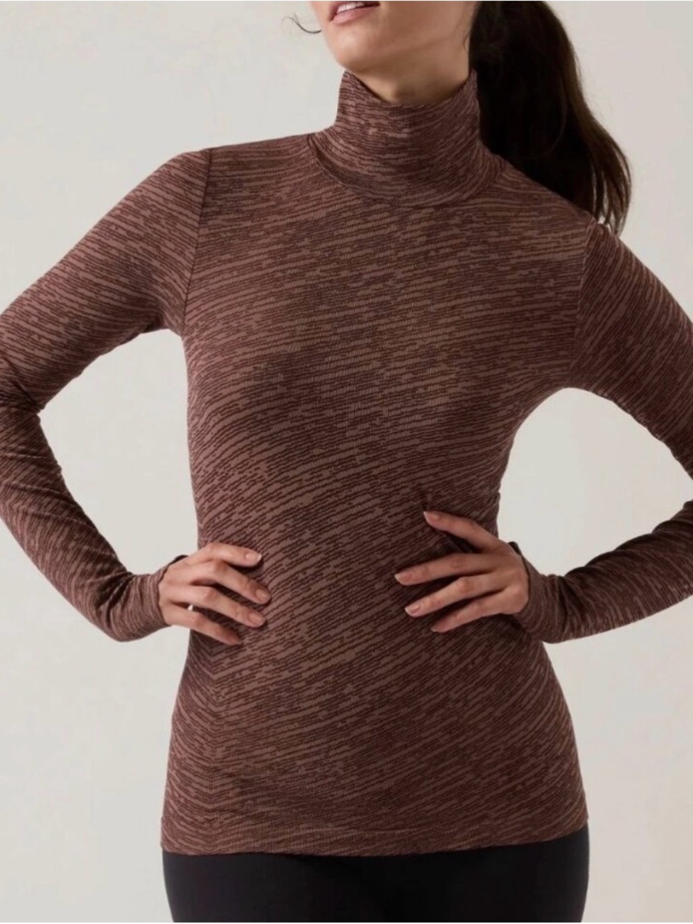 Athleta Brown Marled Long Sleeve Top with Subtle Stripe Texture
